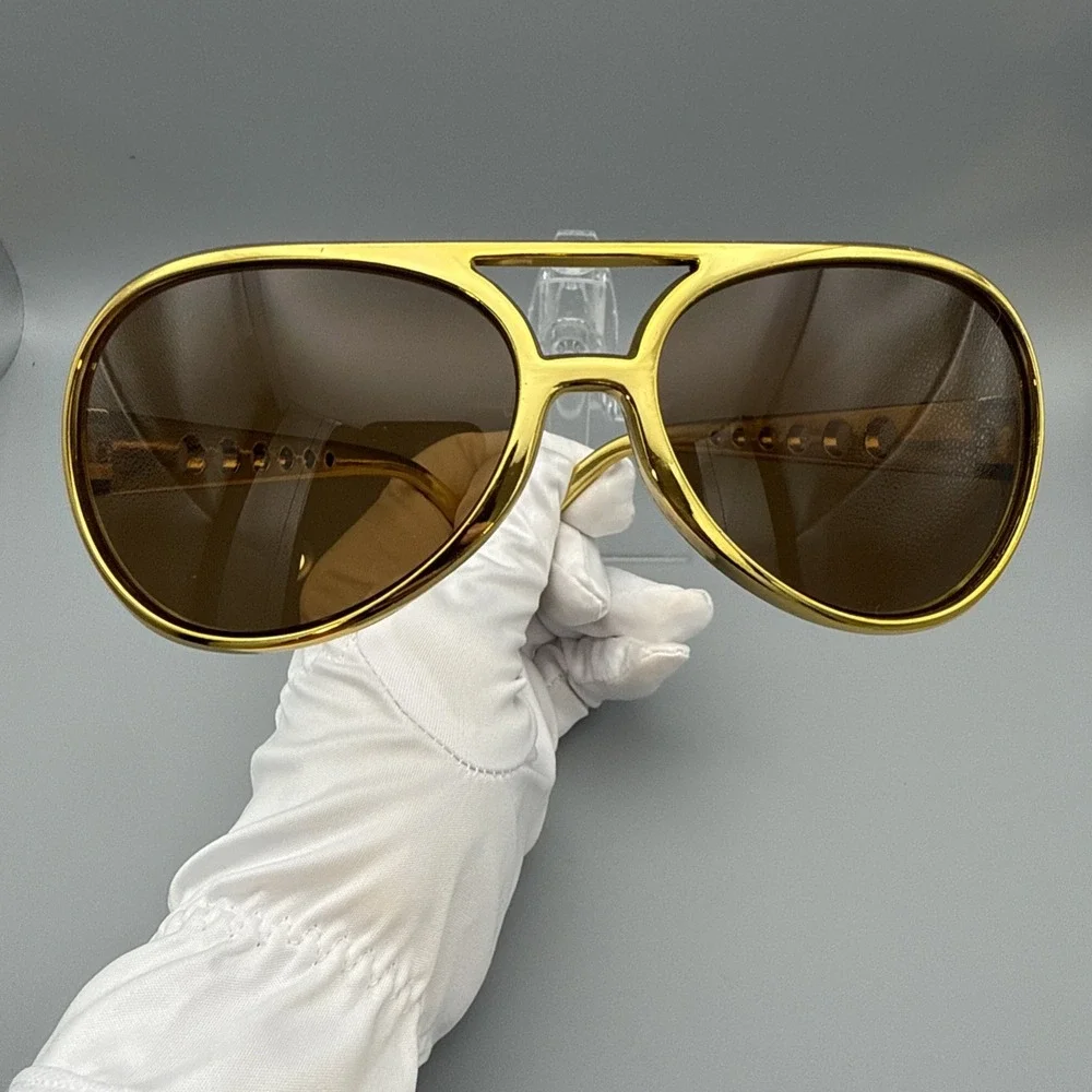 ELVIS 70's Style Aviator sunglasses. CHROME w/ Brown Gradient LENS Music Legend